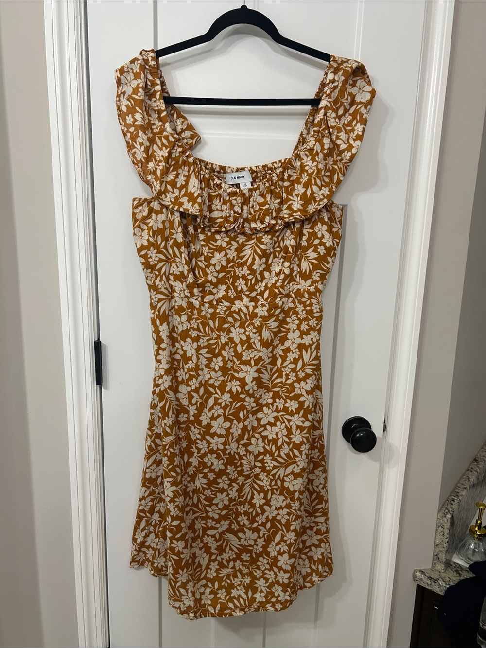 Old Navy Mustard Yellow Floral Ruffle Midi Dress